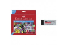 Faber-Castell 10008546 Lot de 60 Crayons Couleur Chateau Accordeon 3,8 mm & 187121 Gomme Dust-Free, plastique, noir