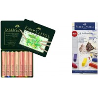 Faber-Castell 112124 Crayon PITT PASTEL boite metal de 24 pieces & 128224 Demi pastel carre tendre boite de 24