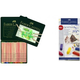 Faber-Castell 112124 Crayon PITT PASTEL boite metal de 24 pieces & 128224 Demi pastel carre tendre boite de 24