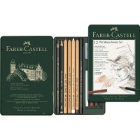 Faber-Castell Set de Crayon Pitt Monochrome, Boite Metal de 12 Petit Multicolore