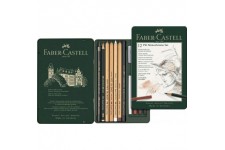 Faber-Castell Set de Crayon Pitt Monochrome, Boite Metal de 12 Petit Multicolore