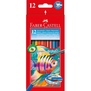 Faber-Castell 114413 Crayons de couleur aquarellables, etuis de 12 - pinceau inclus