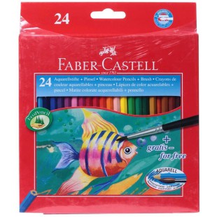 FABER-CASTELL Etui de 24 crayons de couleur Aquarellables pour enfants avec Pinceau