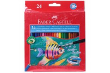 FABER-CASTELL Etui de 24 crayons de couleur Aquarellables pour enfants avec Pinceau