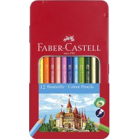 Faber-Castell 115801 Lot de 12 crayons de couleur hexagonaux avec etui en metal