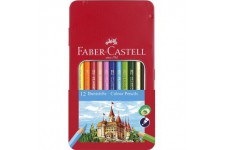 Faber-Castell 115801 Lot de 12 crayons de couleur hexagonaux avec etui en metal