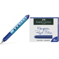 Faber-Castell 149847 Stylo plume educatif Scribolino, bleu, pour droitier, plume A & 10104473 Lot de 6 Cartouches d'encre Bleu