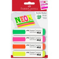 Faber-Castell 159591 Lot de 4 marqueurs textiles aux couleurs fluo pour tissus clairs, largeur de trait 1-5 mm, touch