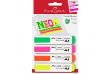 Faber-Castell 159591 Lot de 4 marqueurs textiles aux couleurs fluo pour tissus clairs, largeur de trait 1-5 mm, touch