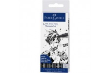 Faber-Castell 167124 - Feutre Pitt Artist Pen, Boite de 6, Mangaka Noir