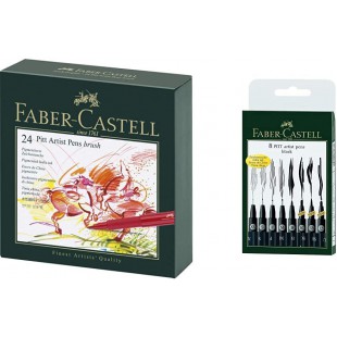Faber-Castell 167147 Feutre PITT artist pen studio box de 24 & 167137 Feutre PITT artist pen noir etui de 8