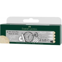 Faber-Castell 167151 - Feutre Pitt Artist Pen, Boite de 4, Noir & Blanc