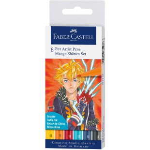 Faber-Castell 167157 - Feutre Pitt Artist Pen, Boite de 6, Manga Shonen