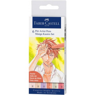 Faber-Castell 167168 - Feutre Pitt Artist Pen, Boite de 6, Manga Kaoiro Colore