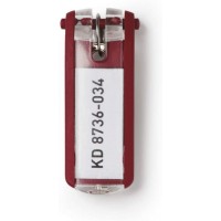 Durable 195701 KEY CLIP Porte-cles avec Porte-etiquette Personnalisable pour armoire a  cles KEYBOX, Rouge (Lot de 6)