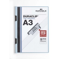 Durable 221806 Chemise a clip Duraclip A3, film dur, jusqu'a 60 feuilles A3, bleu, paquet de 10 pieces