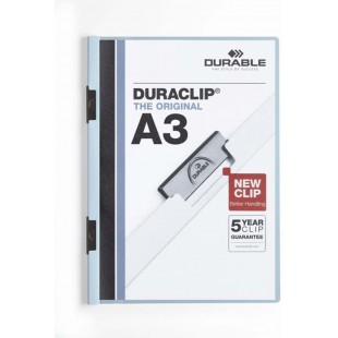 Durable 221806 Chemise a clip Duraclip A3, film dur, jusqu'a 60 feuilles A3, bleu, paquet de 10 pieces