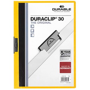 DURACLIP 30 A4 Clip Folder | Holds Up-to 30 Sheets of A4 Paper | Robust Metal Sprung Clip | Yellow Coloured Files