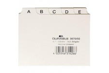 Durable 367002 Jeu de 25 Intercalaires Format A7 Paysage avec Divisions 5/5 - Onglets Imprimes A-Z - Polypro Coloris Blanc