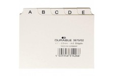 Durable 367002 Jeu de 25 Intercalaires Format A7 Paysage avec Divisions 5/5 - Onglets Imprimes A-Z - Polypro Coloris Blanc