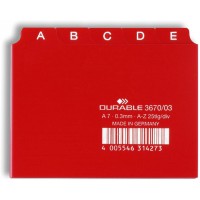 Durable 367003 Jeu de 25 Intercalaires avec onglets imprimes A Z format A7 Rouge