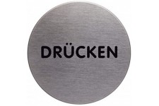 Durable 490061 Plaque d'Information Pictogramme Rond 65 mm en Acier Brosse Inoxydable Drucken (Poussez en Langue Allemande)