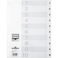 Durable 616202 1 Jeu de 10 Intercalaires avec Onglets imprimes A4 Blanc