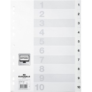 Durable 616202 1 Jeu de 10 Intercalaires avec Onglets imprimes A4 Blanc