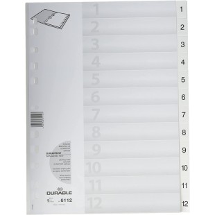 Durable 6112 Numeric tab index Polypropylene (PP) Blanc - Intercalaires de classement (Numeric tab index, Polypropyl