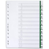 Durable 621005 Intercalaires Format A4 12 Touches Numeriques - Onglets Soudes et Insertions 1-12 - Page de Garde - Perforations 