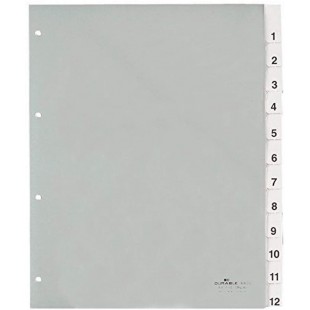 Durable 683519 Intercalaires Format A4+ 12 Touches Numeriques - Onglets Soudes et Insertions 1-12 - Perforations 4 trous - PVC R