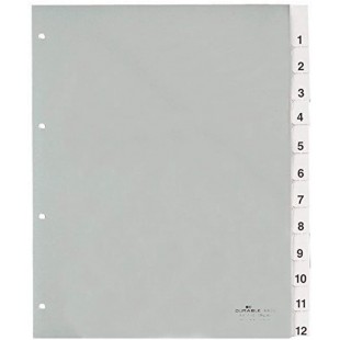 Durable 683519 Intercalaires Format A4+ 12 Touches Numeriques - Onglets Soudes et Insertions 1-12 - Perforations 4 trous - PVC R