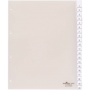 Durable 683319 Intercalaires Format A4+ 20 Touches - Onglets Soudes et Planches d'Insertions 1-20/A-Z - Perforations 4 trous - P