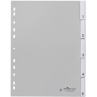 Durable 644010 Index vierges en PP, 5 sections, perforation universelle, gris