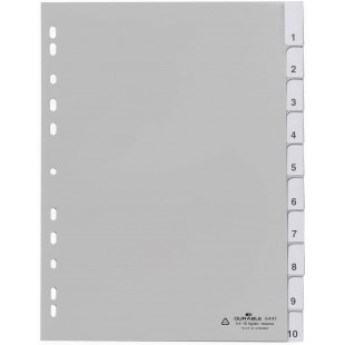 Durable 644110 Index vierges en PP (avec onglets vierges) 10 pieces, gris