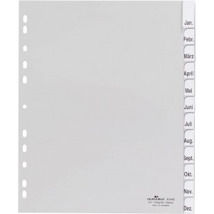 Durable 644610 Intercalaires Format A4+ 12 Touches - Onglets Soudes et Planches d'Insertions 1-12/Jan-Dec - Perforations Univers