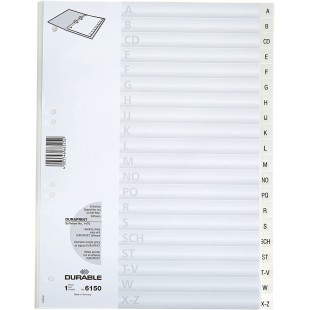 Durable 615002 Registres A-Z, DIN A4 Portrait, 20 Parties, Blanc