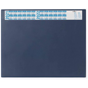 Durable 720407 Sous-main avec Rabat Transparent et Bande Calendrier Format Bureau 65 x 52 cm Bleu Fonce