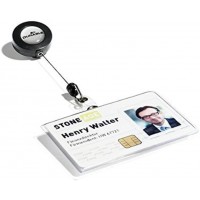 Durable 801619 Porte-carte de Securite 1 Carte Format 54 x 86 mm Pochette PVC Semi-rigide Orientation Paysage avec Enrouleur 815