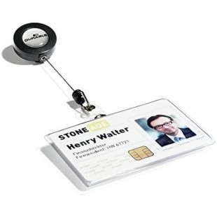 Durable 801619 Porte-carte de Securite 1 Carte Format 54 x 86 mm Pochette PVC Semi-rigide Orientation Paysage avec Enrouleur 815