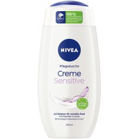 NIVEA Creme Sensitive Gel douche 250 ml sans savon pour peaux sensibles Creme nourrissante Douche a  l'extrait de camomille