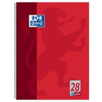 Oxford Cahier a spirales A4 80 feuilles perforees Lineature 28, a carreaux avec marge a droite et a gauche - Rou