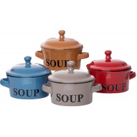 Ritzenhoff & Breker Regina Lot de 4 bols a  soupe, avec couvercle et anse, 360 ml, couleurs assorties, gris, marron, bleu, et ro