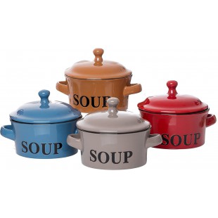 Ritzenhoff & Breker Regina Lot de 4 bols a  soupe, avec couvercle et anse, 360 ml, couleurs assorties, gris, marron, bleu, et ro