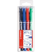 Stylo feutre pointe fine - STABILO SENSOR - Pochette x 4 stylos-feutres - pointe 0,3 mm - Noir/bleu/rouge/vert
