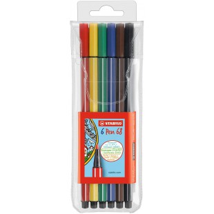 STABILO Pen 68 - Premium felt-tip pen - Feutre a dessin - Paquet de 6 - Avec 6 couleurs assorties