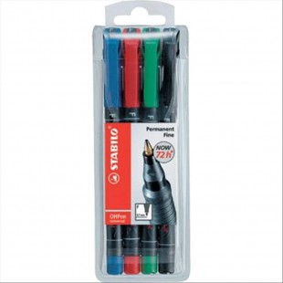 Pochette x 4 stylos-feutres STABILO OHPen permanent 1 mm - noir + bleu + rouge + vert