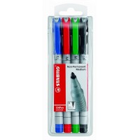 Pochette x 4 stylos-feutres STABILO OHPen soluble 1 mm - noir + bleu + rouge + vert