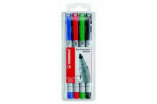 Pochette x 4 stylos-feutres STABILO OHPen soluble 1 mm - noir + bleu + rouge + vert