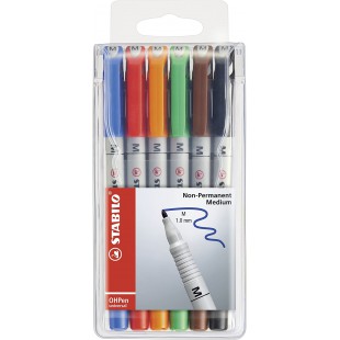 STABILO Lot de 6 stylos feutres OHPen a  pointe medium pour transparent soluble avec etui (Import Allemagne)